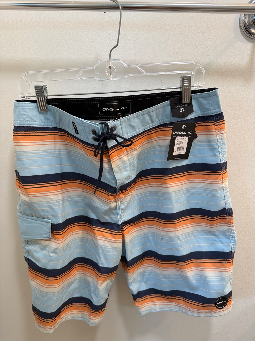 O'Neill Light Blue Orange & Navy Striped Boardshorts